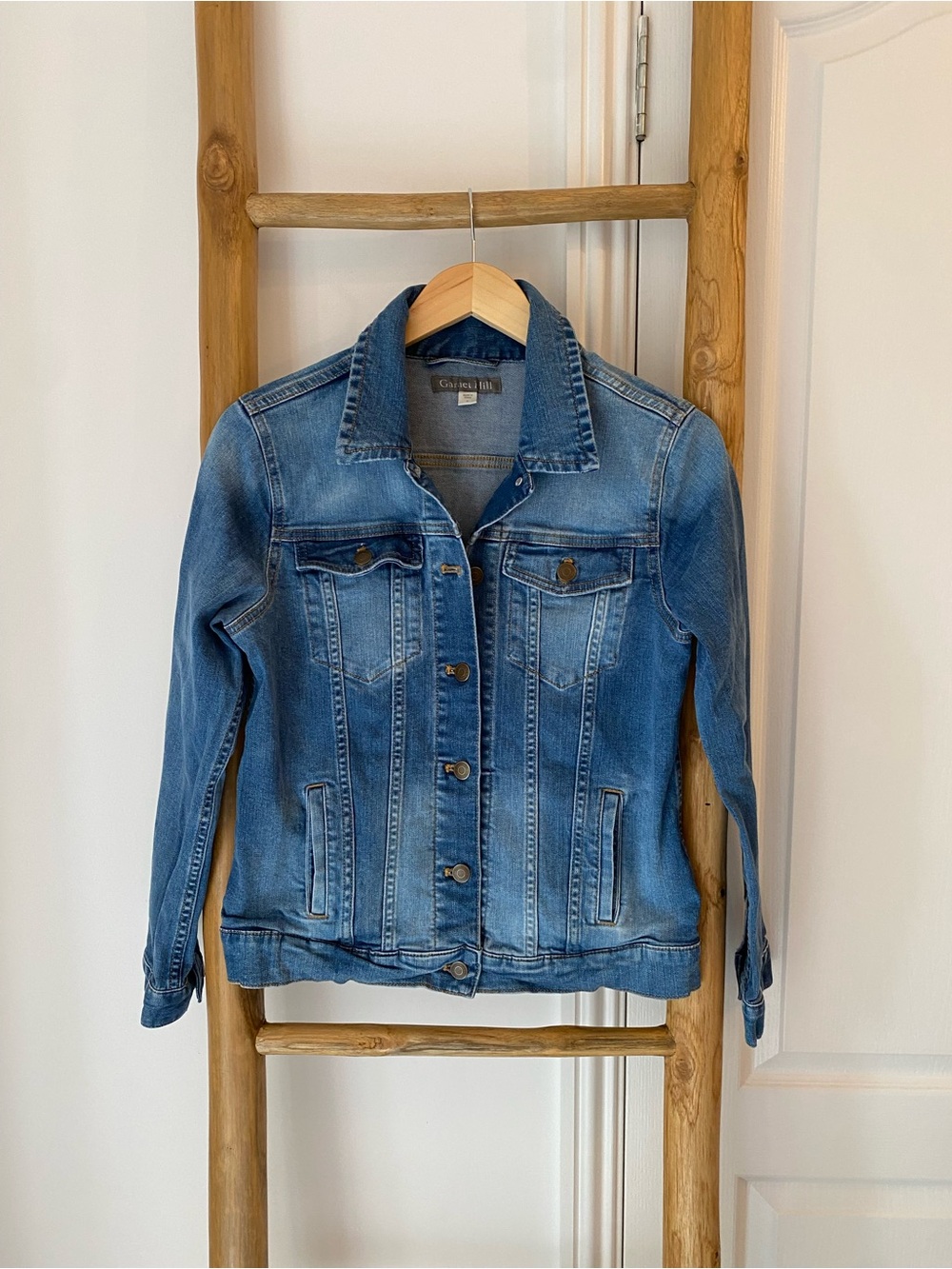 GARNET HILL Jean Jacket Organic Cotton Stretch Denim Blue Size 4 Preppy Classic